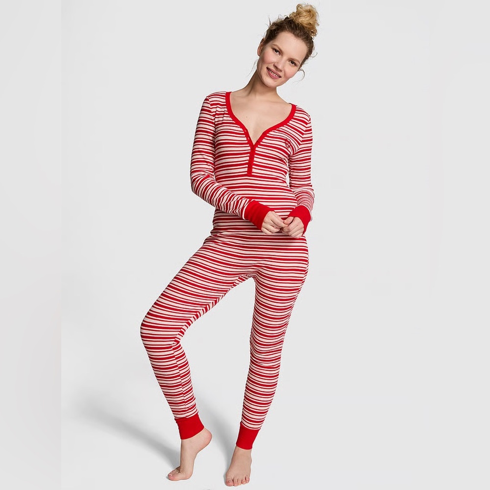 Victoria’s Secret red white Xmas Santa’s Baby onesie pajamas Holiday loungewear